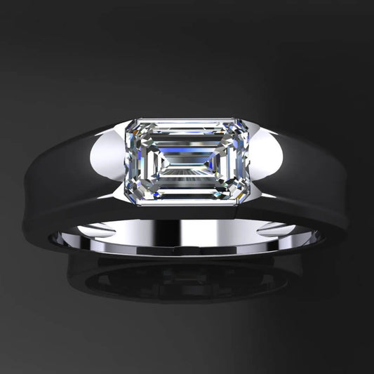 men's gold wedding band, 1 carat emerald cut moissanite - cash ring - J Hollywood Designs