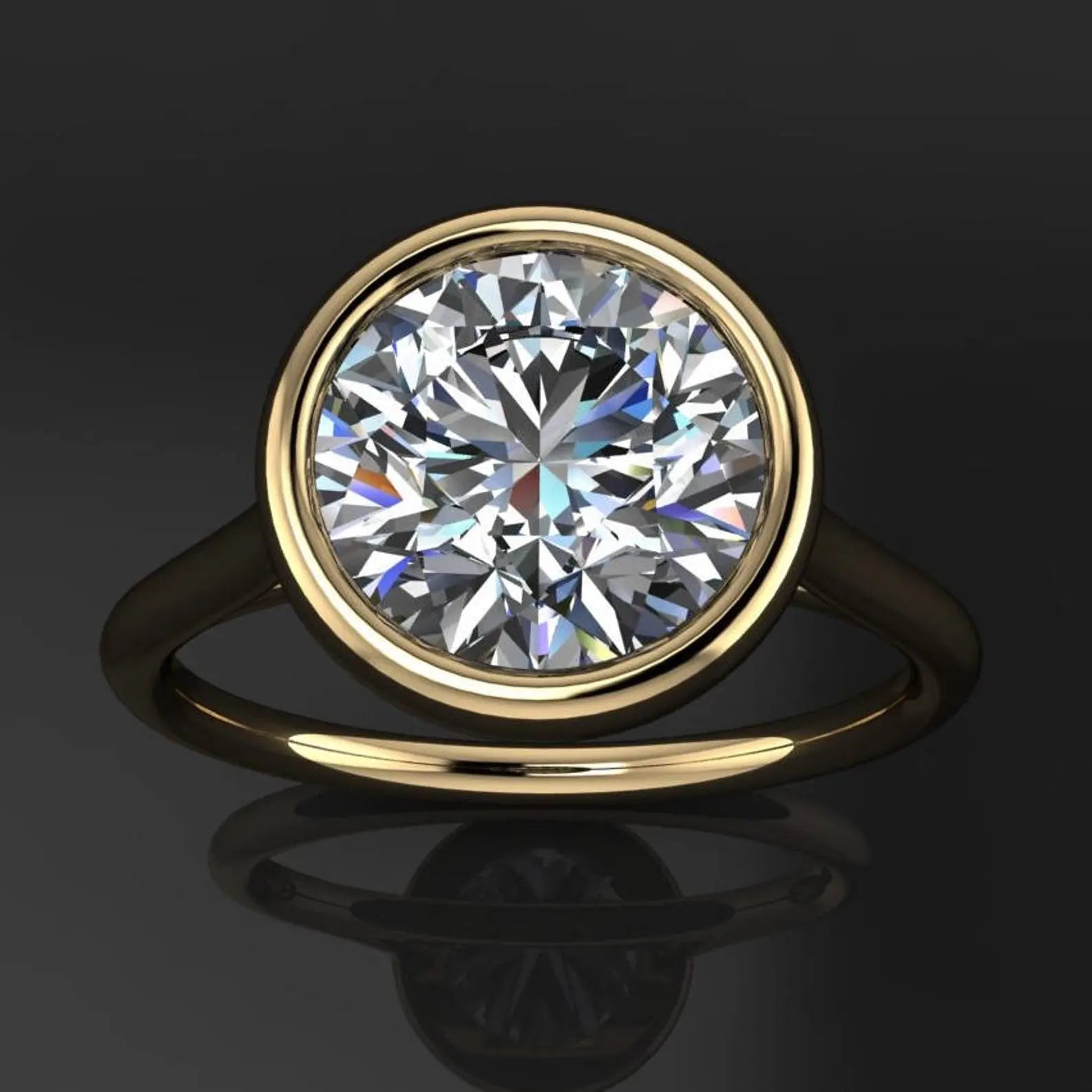 naked halle ring - 2.2 carat round cut NEO moissanite engagement ring, bezel set ring - J Hollywood Designs