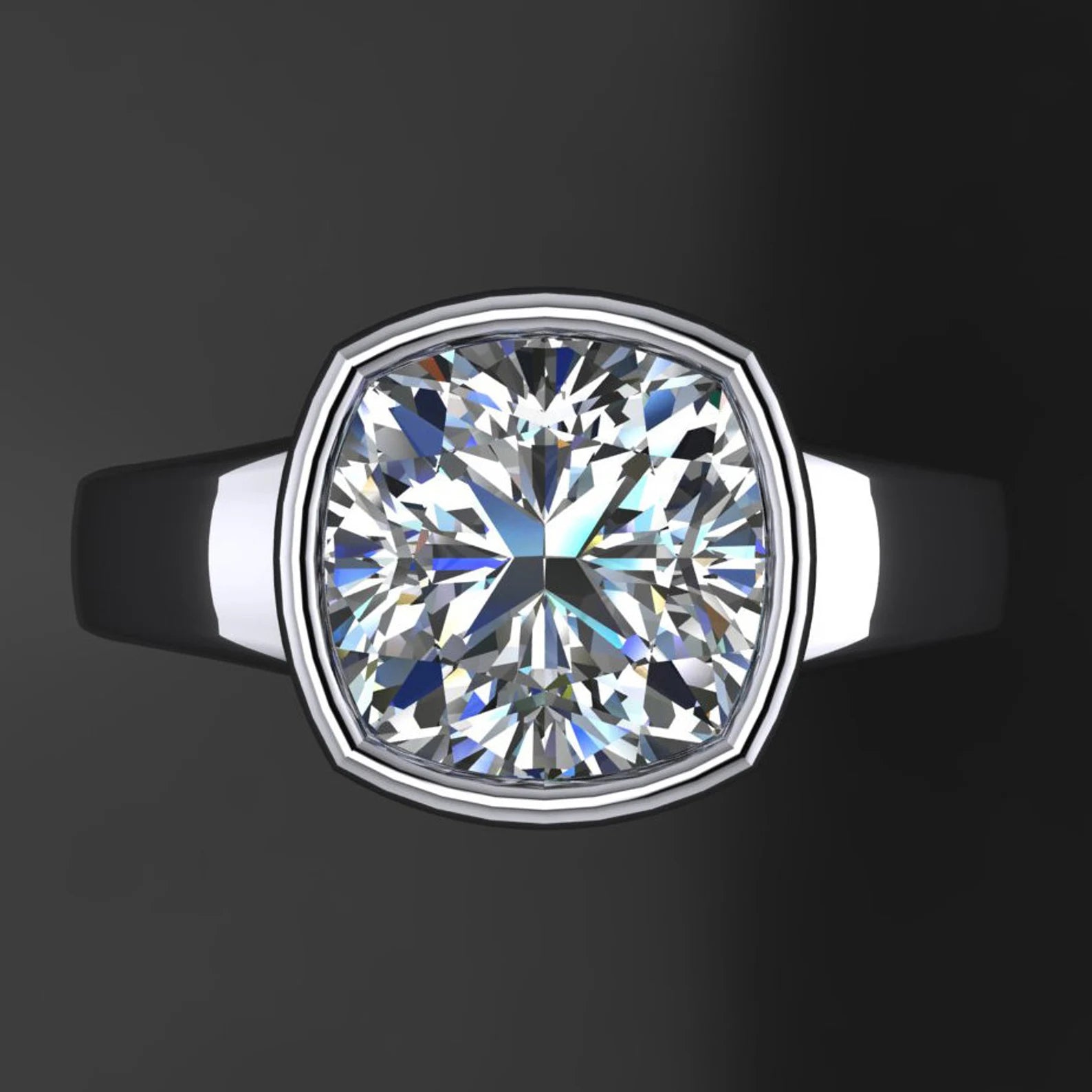 maddox ring – 3.3 carat cushion cut NEO moissanite engagement ring, bezel set engagement - J Hollywood Designs