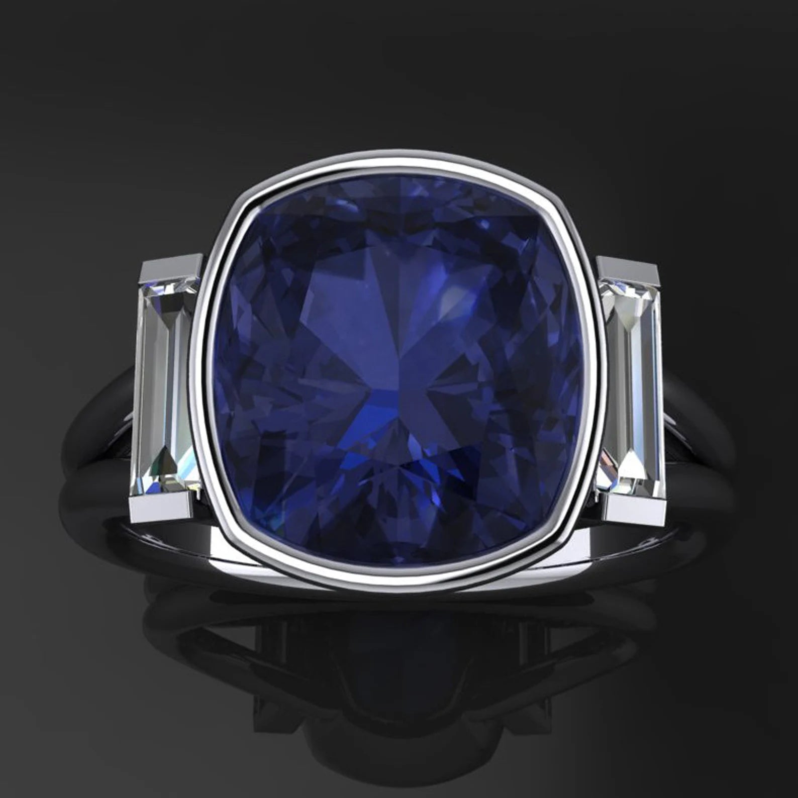azul ring - 4.5 carat cushion cut sapphire and ZAYA moissanite ring - lab grown - J Hollywood Designs