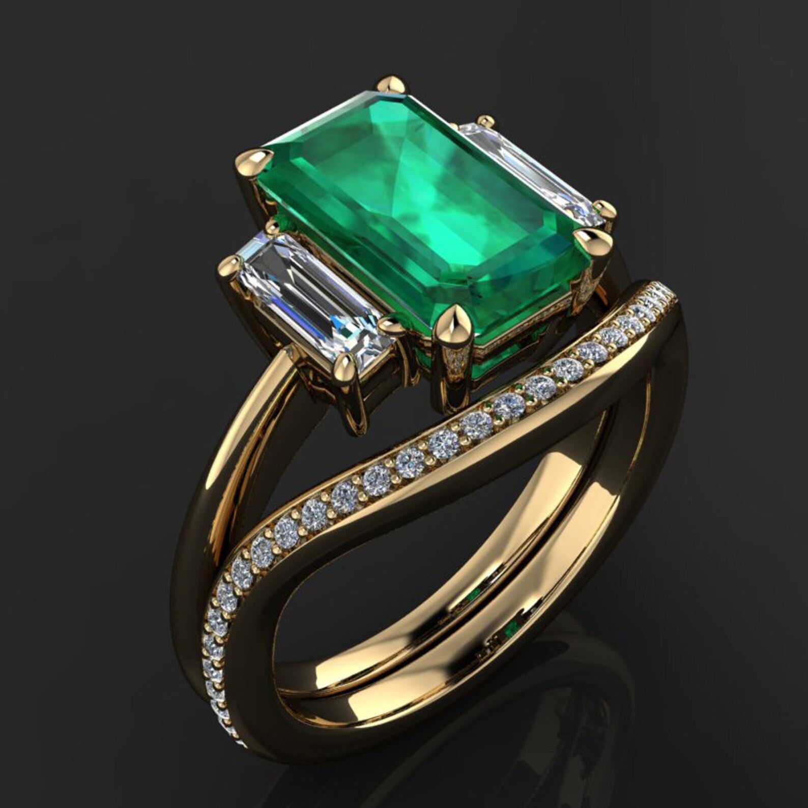kennedy ring - 2.3 carat emerald cut ZAYA moissanite engagement ring, green moissanite ring - J Hollywood Designs