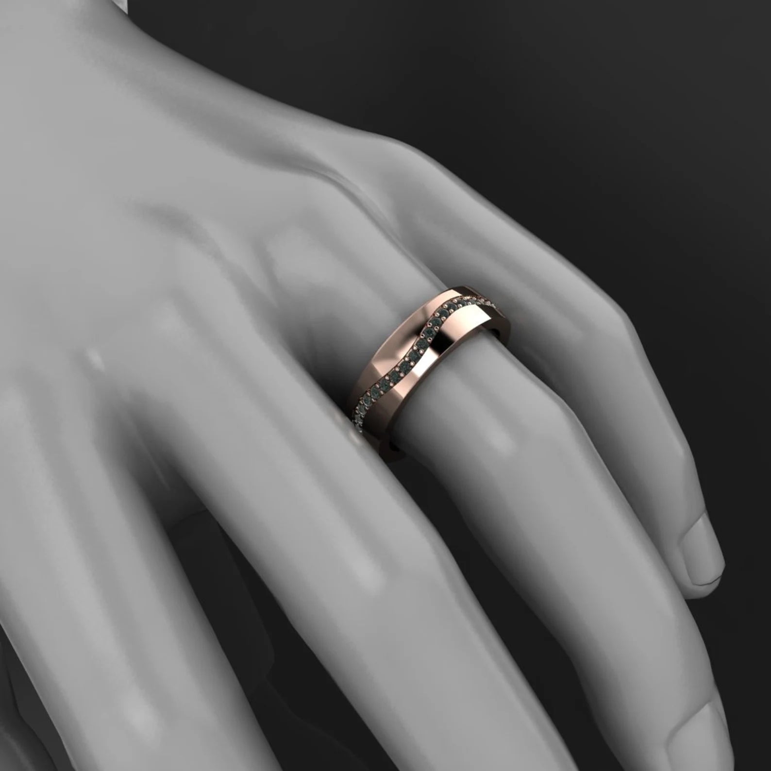 cayton ring shown on creepy looking hand model - J Hollywood Designs