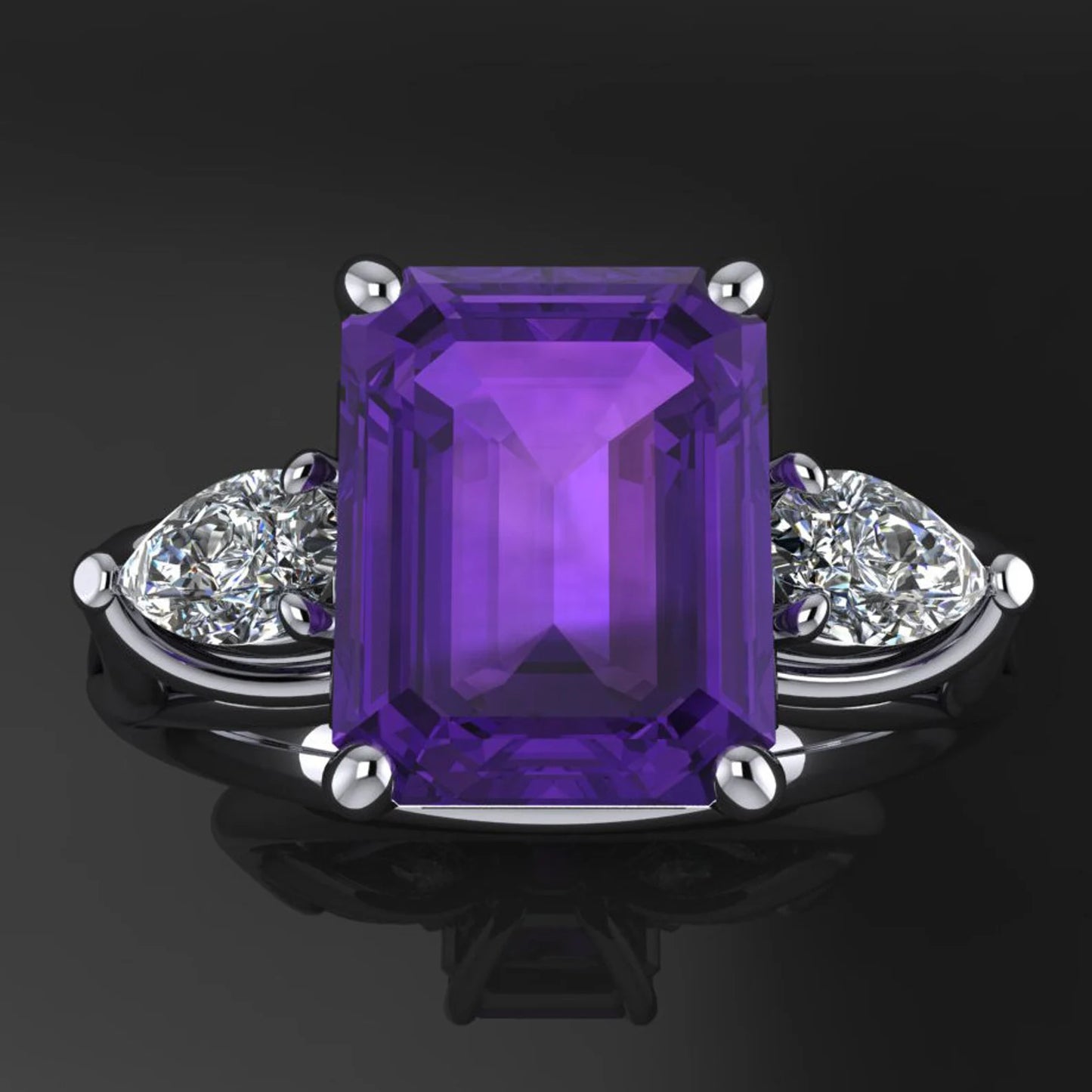 crazy rich asians ring - 2 carat amethyst ring, moissanite side stones - J Hollywood Designs