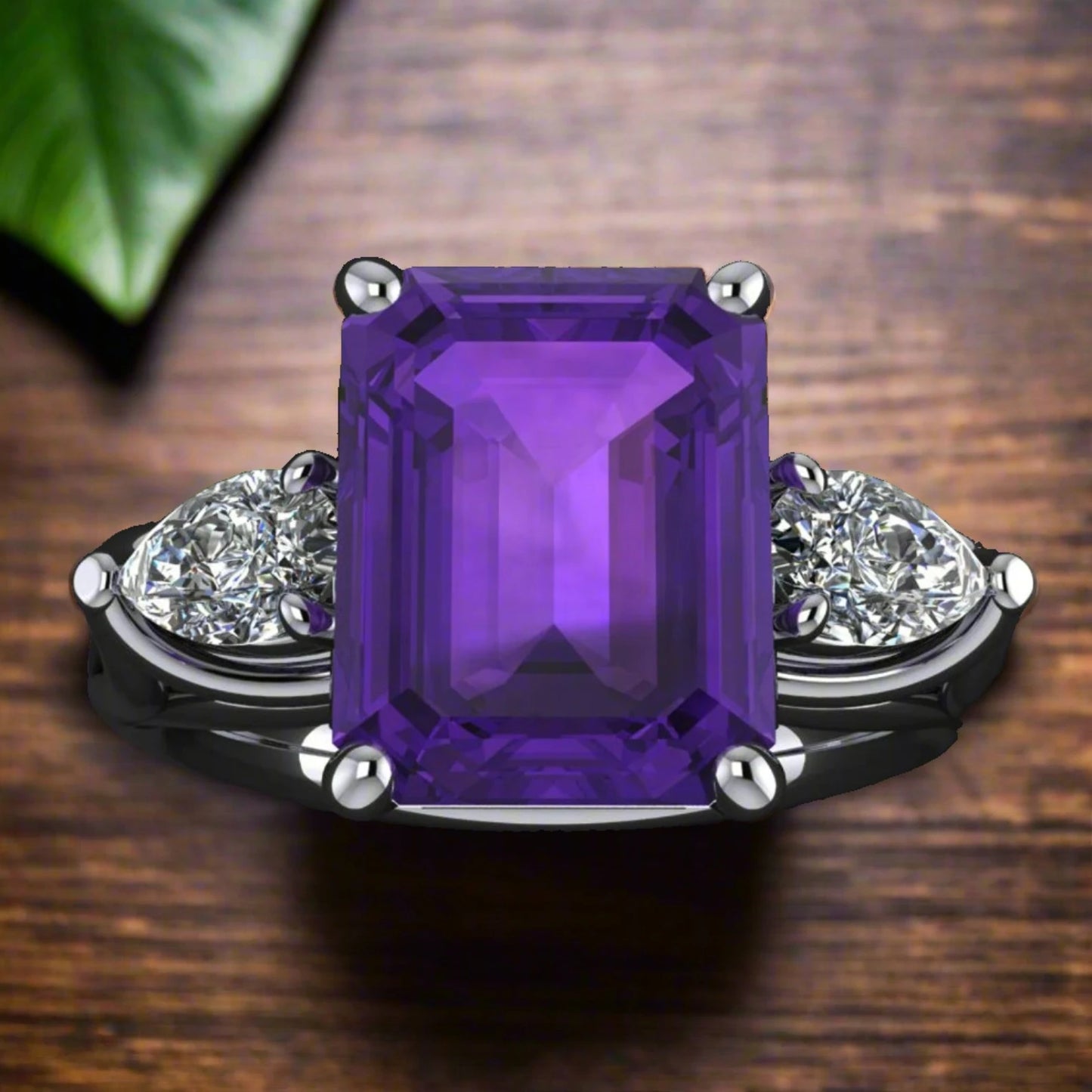 crazy rich asians ring - 2 carat amethyst ring, moissanite side stones - J Hollywood Designs