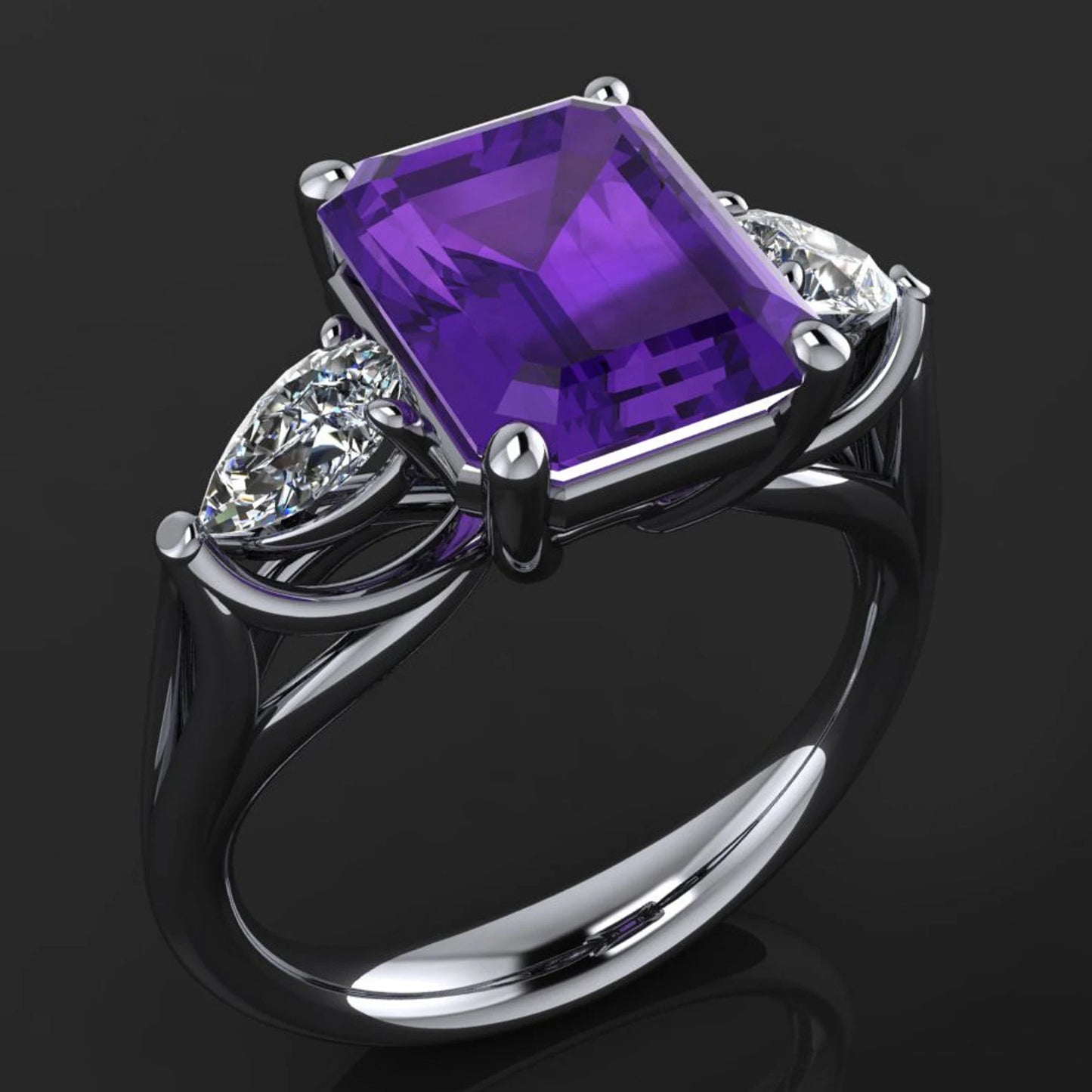 crazy rich asians ring - 2 carat amethyst ring, moissanite side stones - J Hollywood Designs