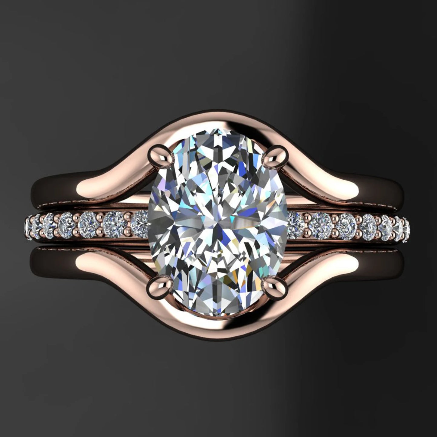 eliza ring – 1.5 carat oval moissanite engagement ring with contoured bands- J Hollywood Designs