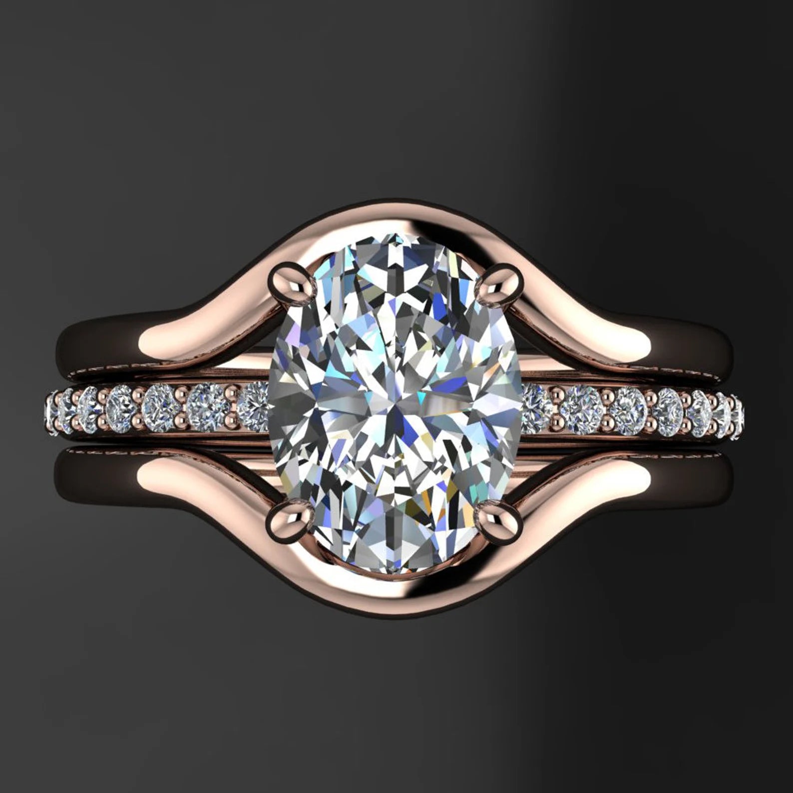 eliza ring – 1.5 carat oval moissanite engagement ring with contoured bands- J Hollywood Designs
