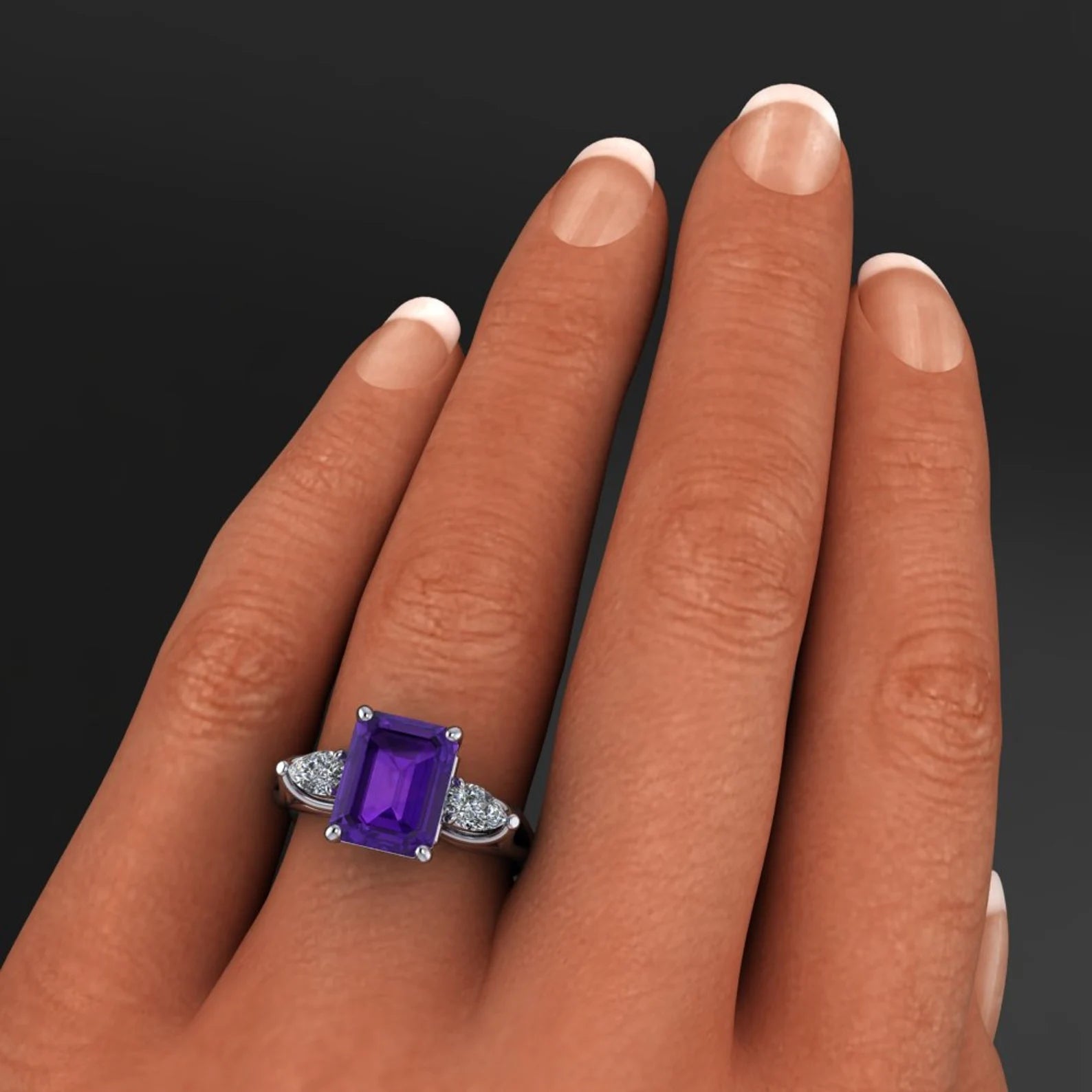 crazy rich asians ring - 2 carat amethyst ring, moissanite side stones - J Hollywood Designs