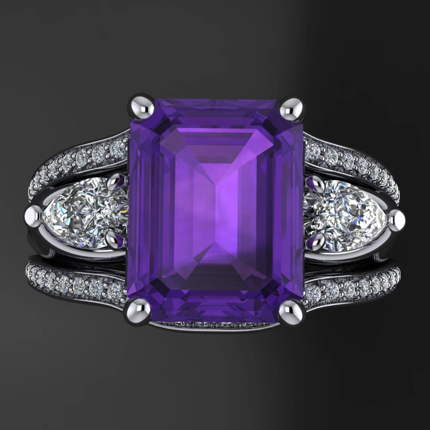 crazy rich asians ring - 2 carat amethyst ring, moissanite side stones - J Hollywood Designs