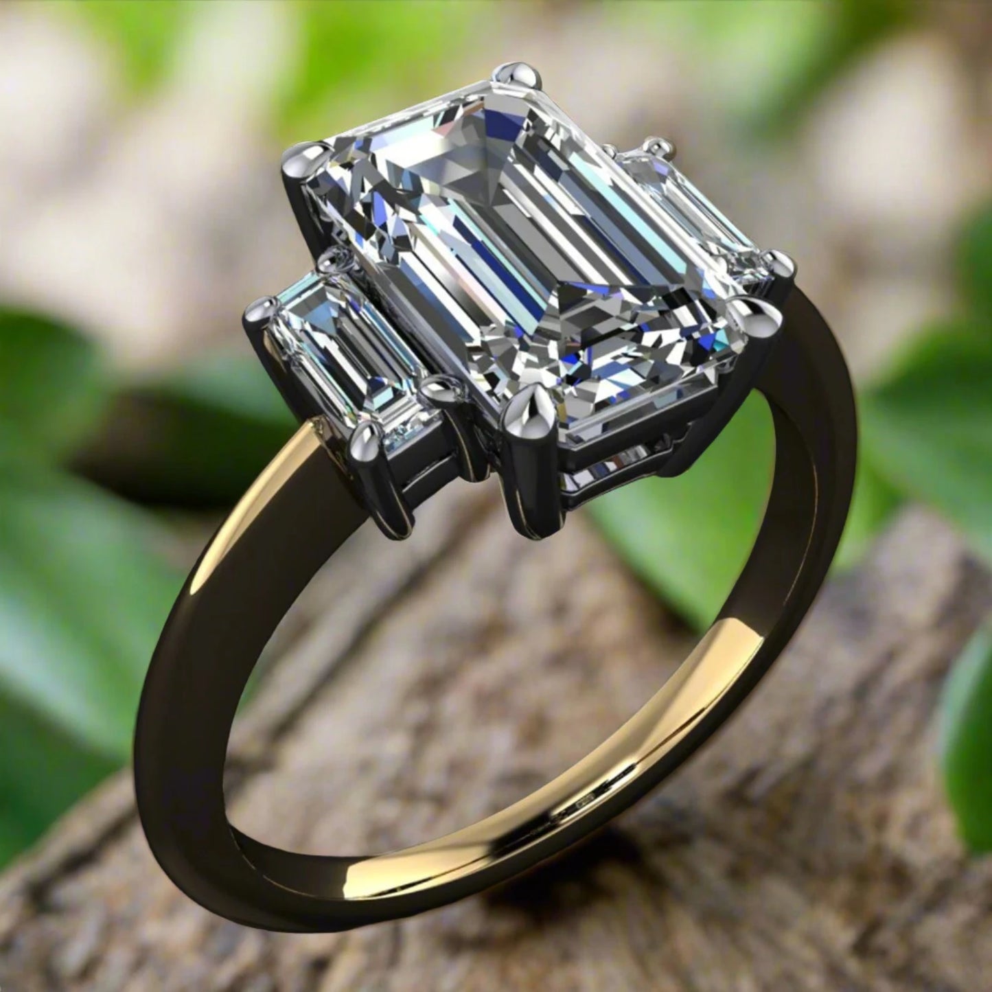 Emerald moissanite engagement ring discount