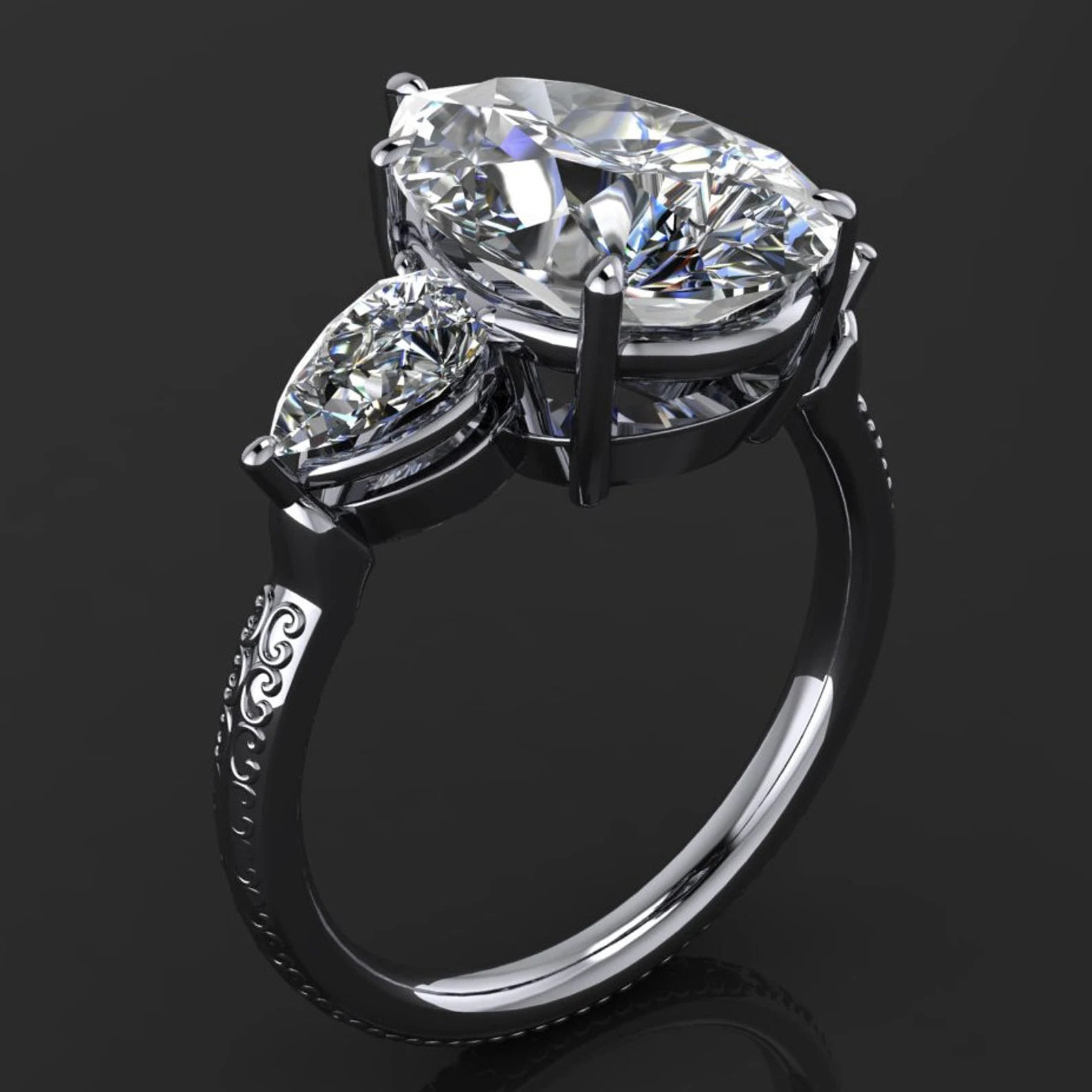 erica ring - 4 carat pear cut ZAYA moissanite engagement ring, 3 stone ring - J Hollywood Designs