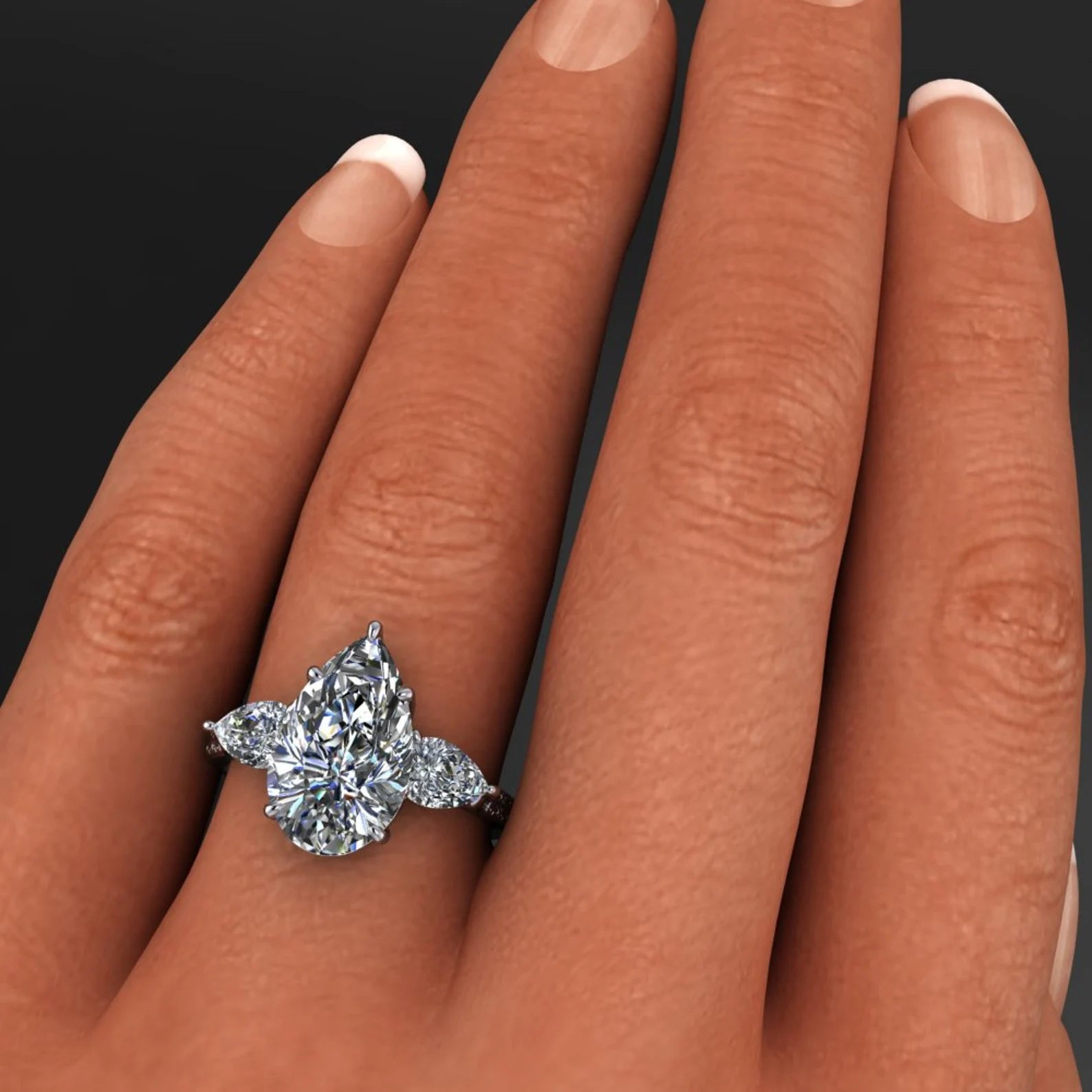 erica ring - 4 carat pear cut ZAYA moissanite engagement ring, 3 stone ring - J Hollywood Designs