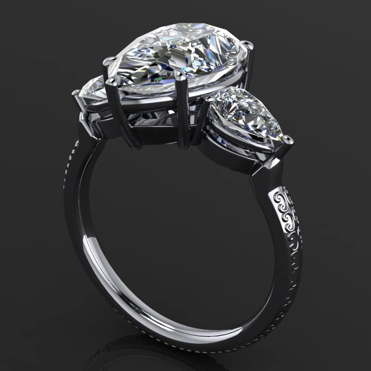 erica ring - 4 carat pear cut ZAYA moissanite engagement ring, 3 stone ring - J Hollywood Designs