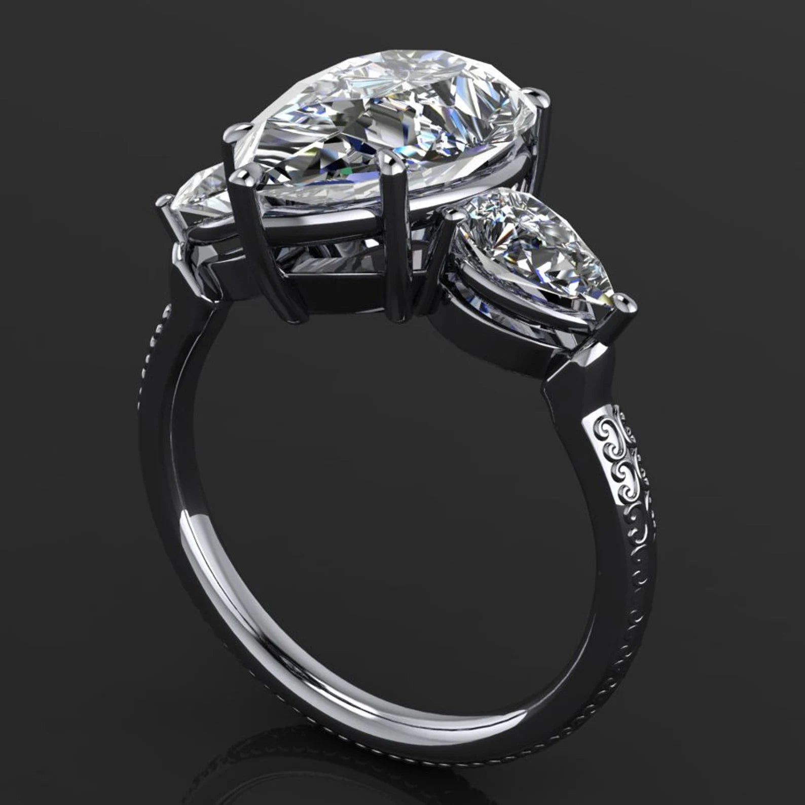 erica ring - 4 carat pear cut ZAYA moissanite engagement ring, 3 stone ring - J Hollywood Designs