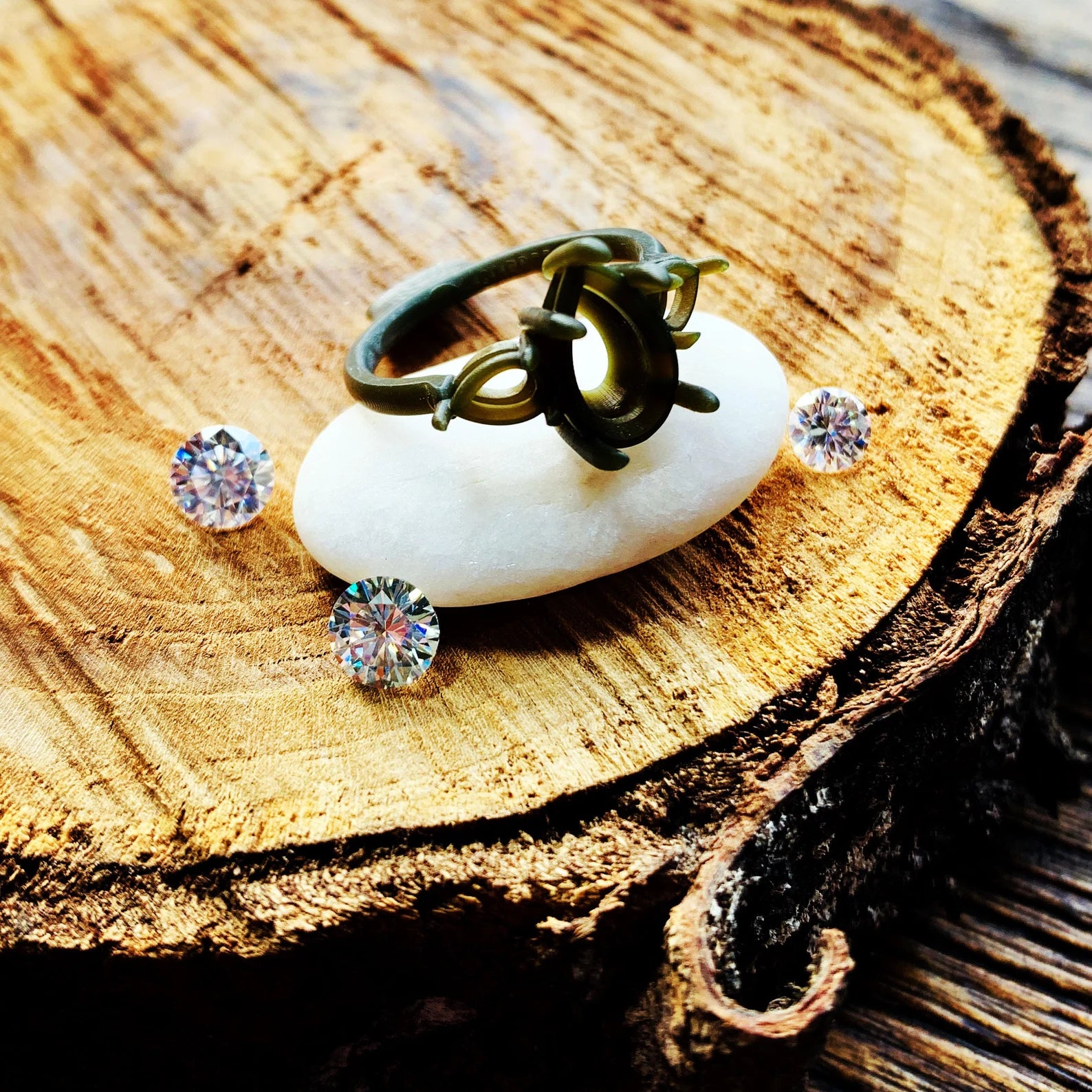 andrea ring - 3 carat asscher cut ZAYA moissanite, three stone alexandrite ring - J Hollywood Designs