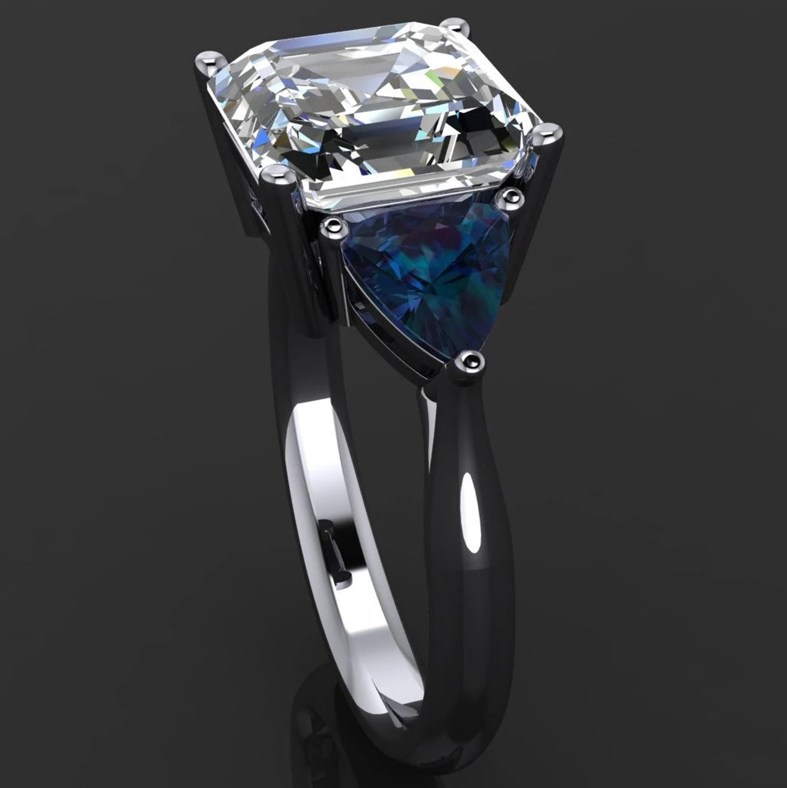 andrea ring - 3 carat asscher cut ZAYA moissanite, three stone alexandrite ring - J Hollywood Designs