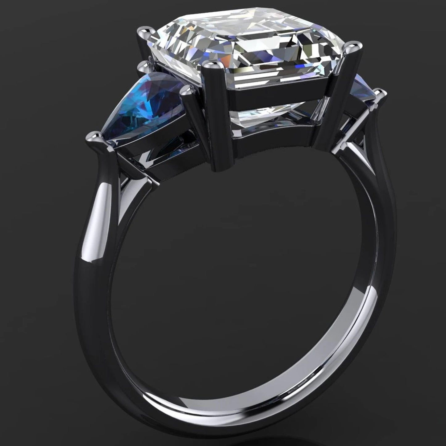 andrea ring - 3 carat asscher cut ZAYA moissanite, three stone alexandrite ring - J Hollywood Designs