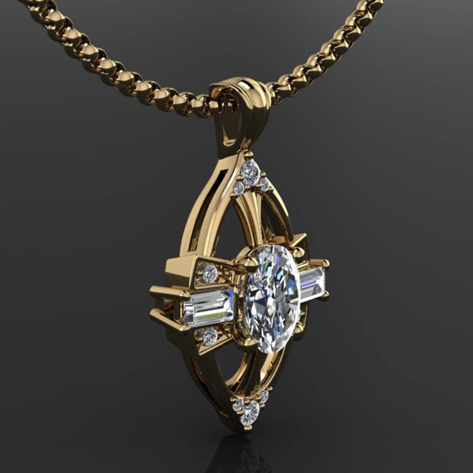 elsa pendant - 1 carat oval moissanite vintage style pendant with diamonds - necklace - J Hollywood Designs