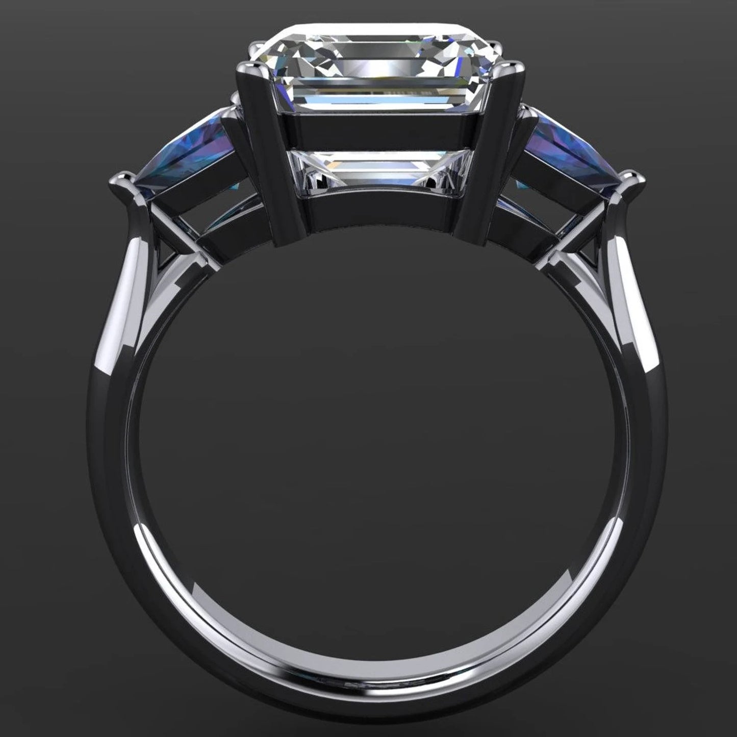 andrea ring - 3 carat asscher cut ZAYA moissanite, three stone alexandrite ring - J Hollywood Designs