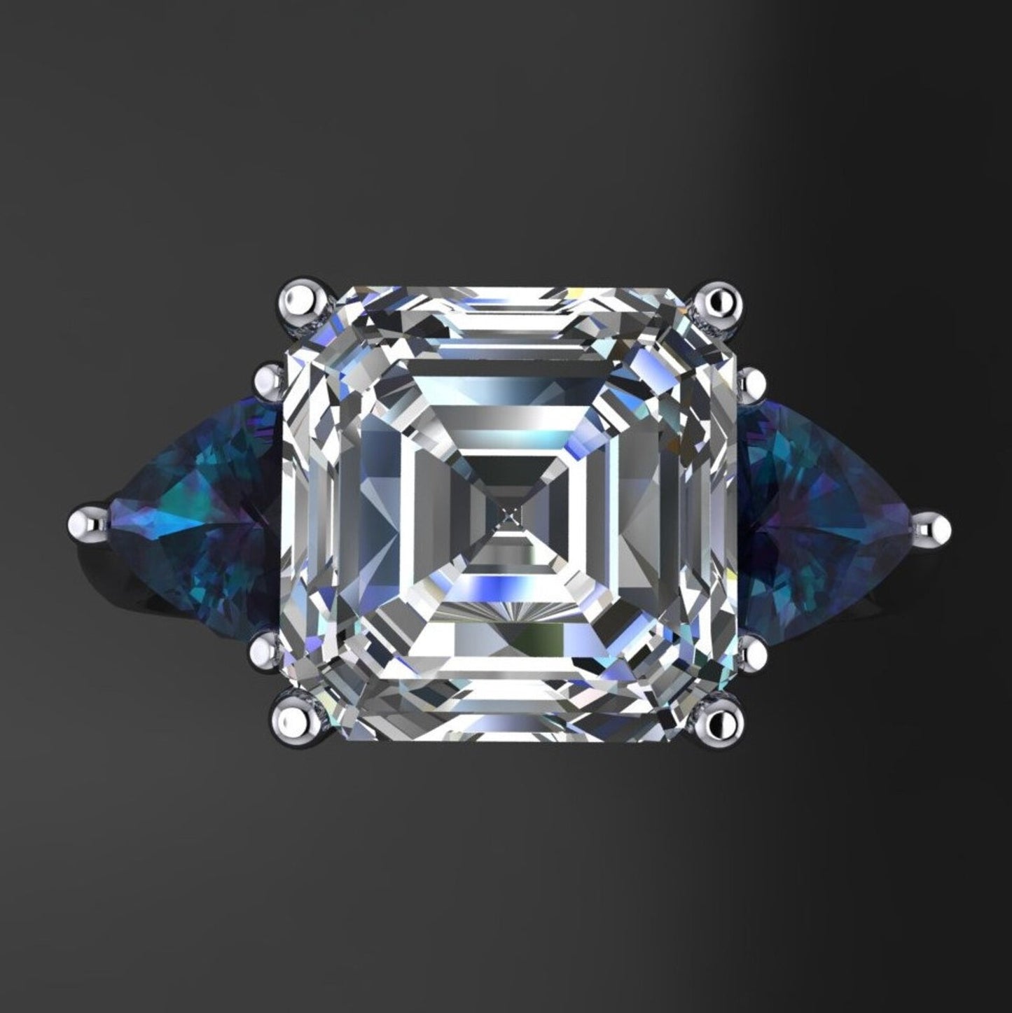 andrea ring - 3 carat asscher cut ZAYA moissanite, three stone alexandrite ring - J Hollywood Designs