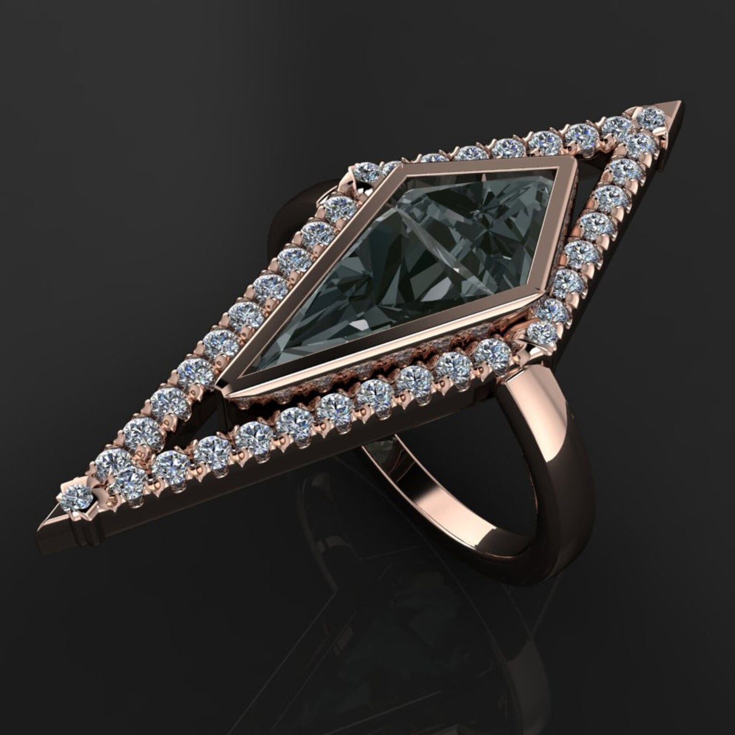 atlas ring - 2.5 carat kite shaped moissanite and diamond ring, ZAYA Moissanite - J Hollywood Designs
