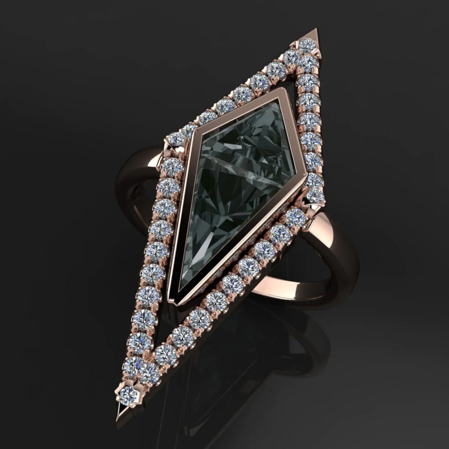 atlas ring - 2.5 carat kite shaped moissanite and diamond ring, ZAYA Moissanite - J Hollywood Designs