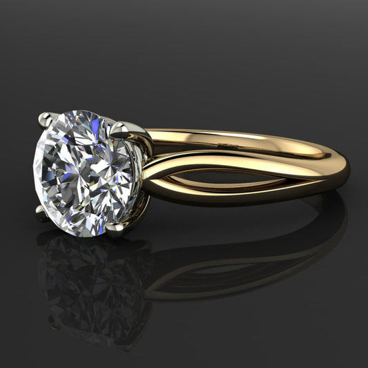 victoria ring - 1.5 carat diamond cut round NEO moissanite engagement ring, two tone ring - J Hollywood Designs