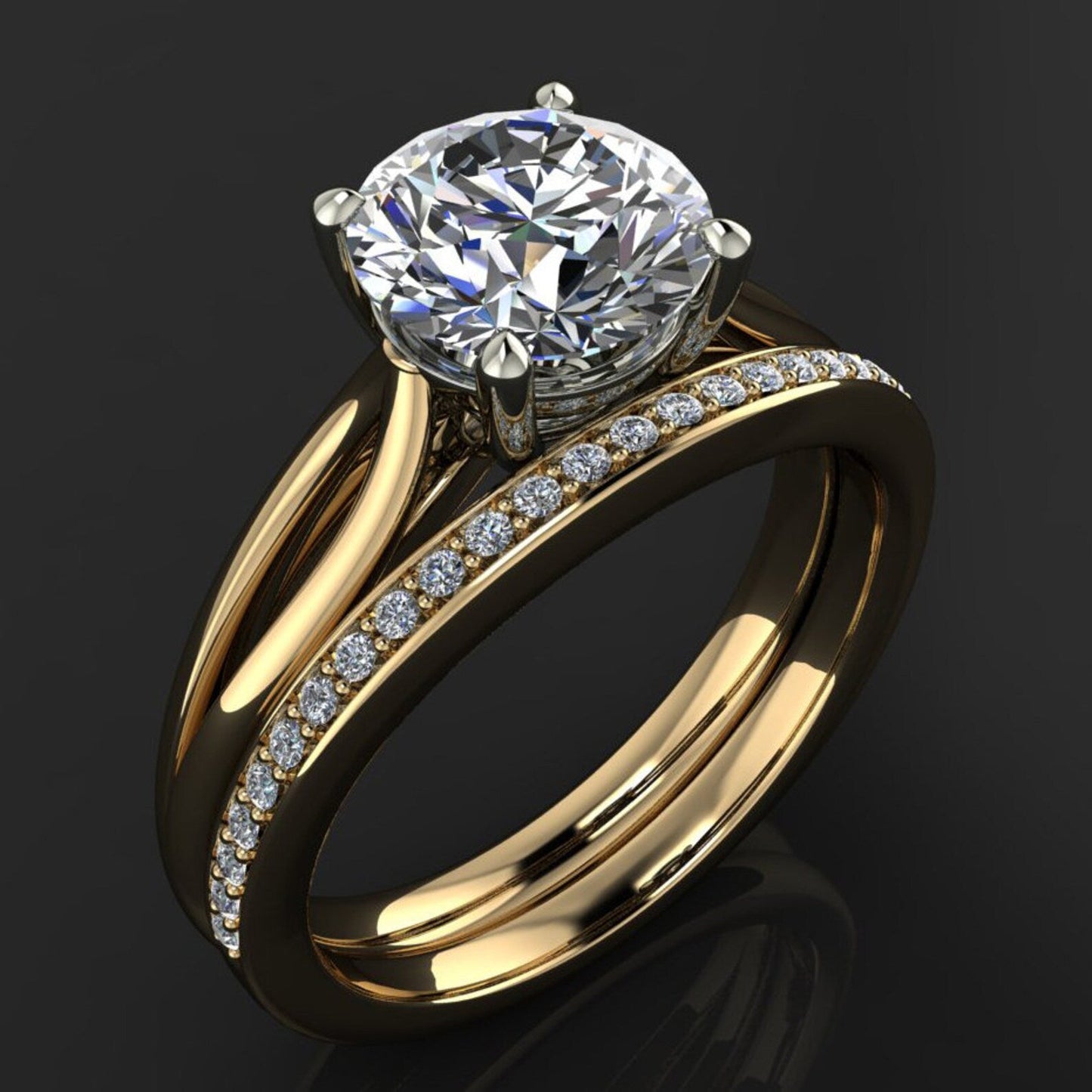 victoria ring - 1.5 carat diamond cut round NEO moissanite engagement ring, two tone ring - J Hollywood Designs