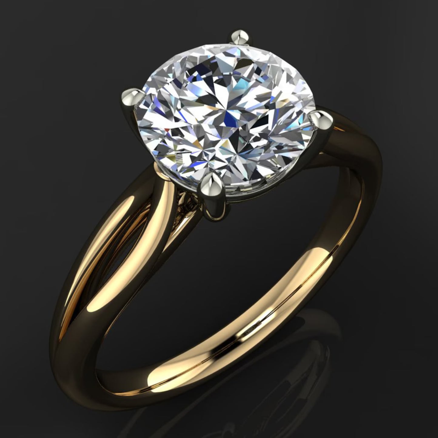 victoria ring - 1.5 carat diamond cut round NEO moissanite engagement ring, two tone ring - J Hollywood Designs