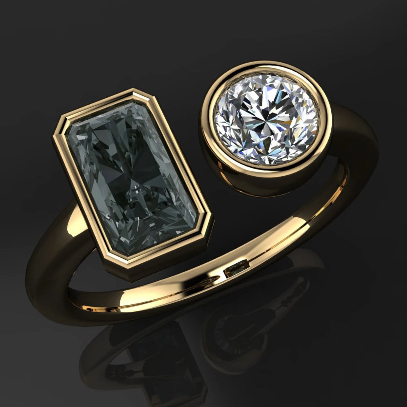 xena ring 2 stone open band ring moissanite ring