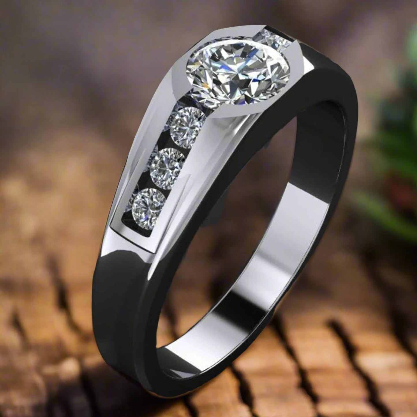 devon ring - men's gold wedding band, moissanite engagement ring - J Hollywood Designs