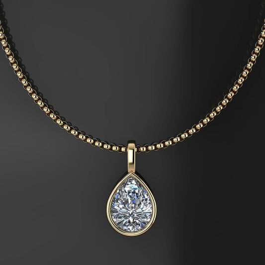 kat pendant - 2 carat ZAYA moissanite necklace, pear shaped bezel pendant - J Hollywood Designs
