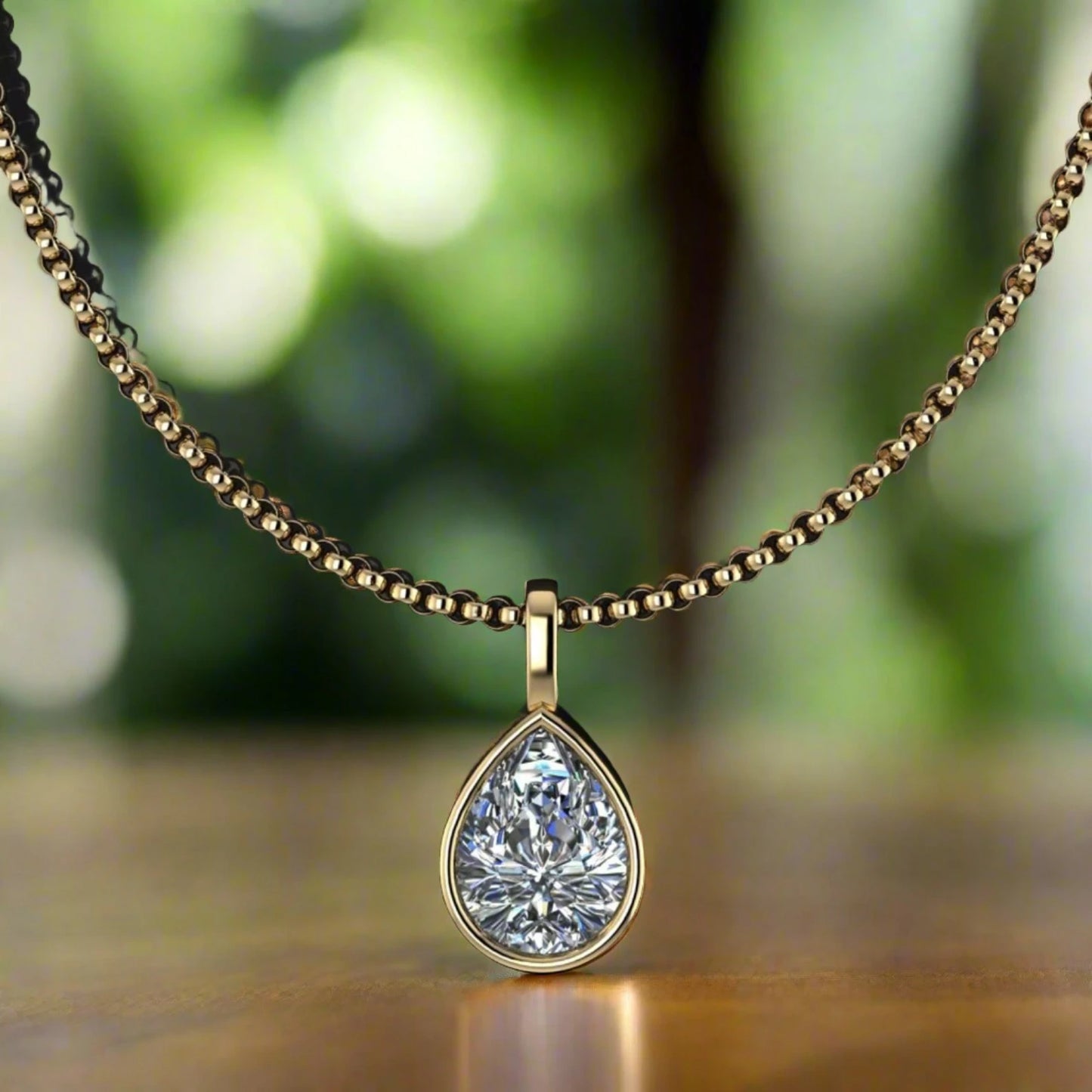 kat pendant 2 carat ZAYA moissanite necklace pear shaped bezel pendant