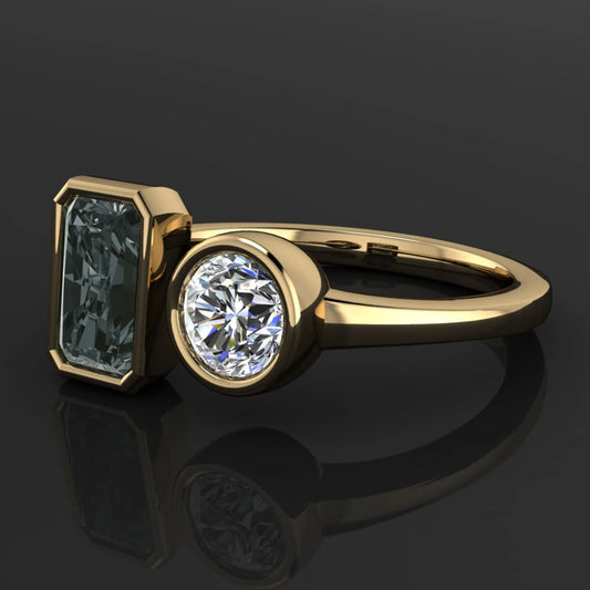 xena ring - 2 stone open band ring, moissanite ring - J Hollywood Designs