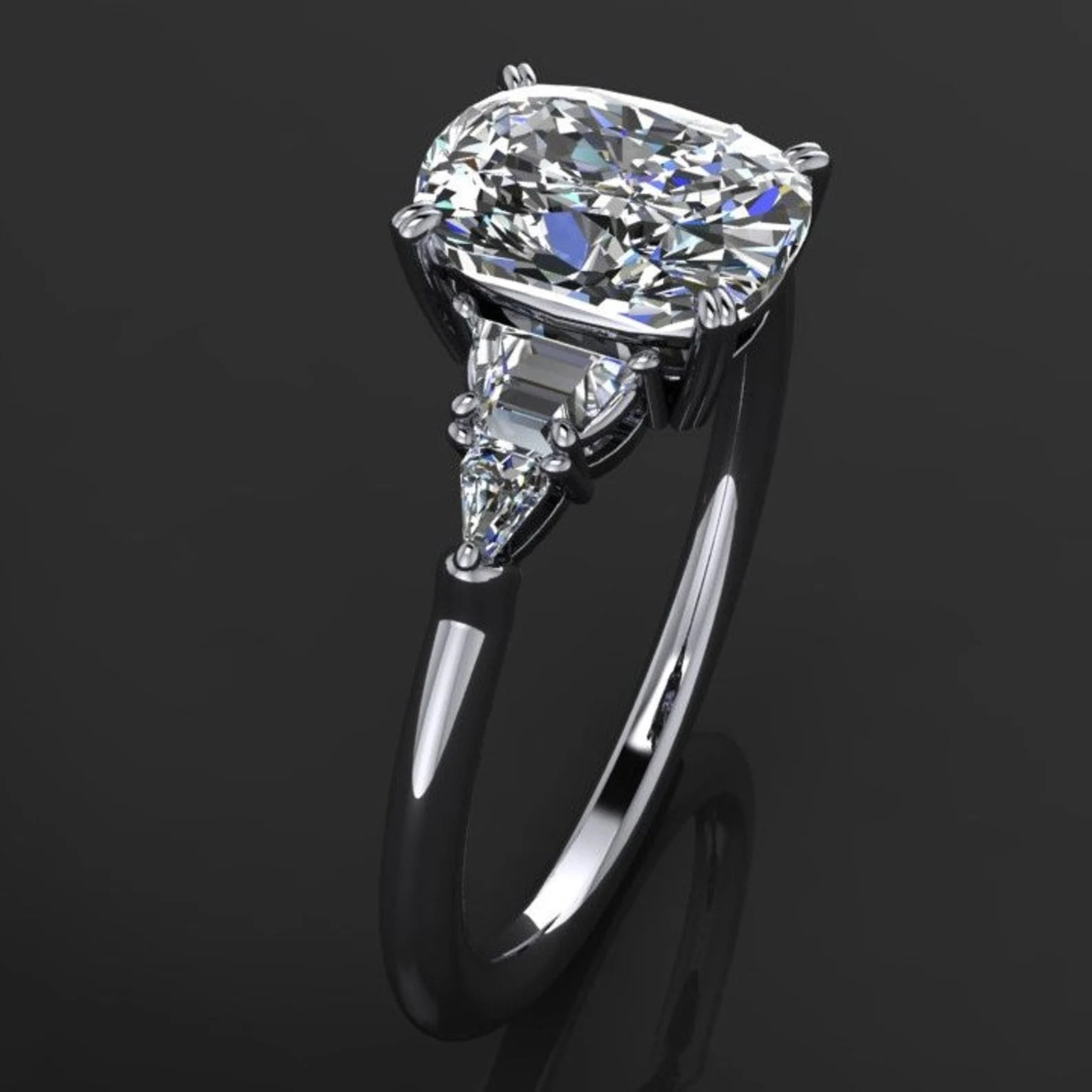 jazz ring - 2 carat cushion cut moissanite engagement ring, 5 stone ring - J Hollywood Designs