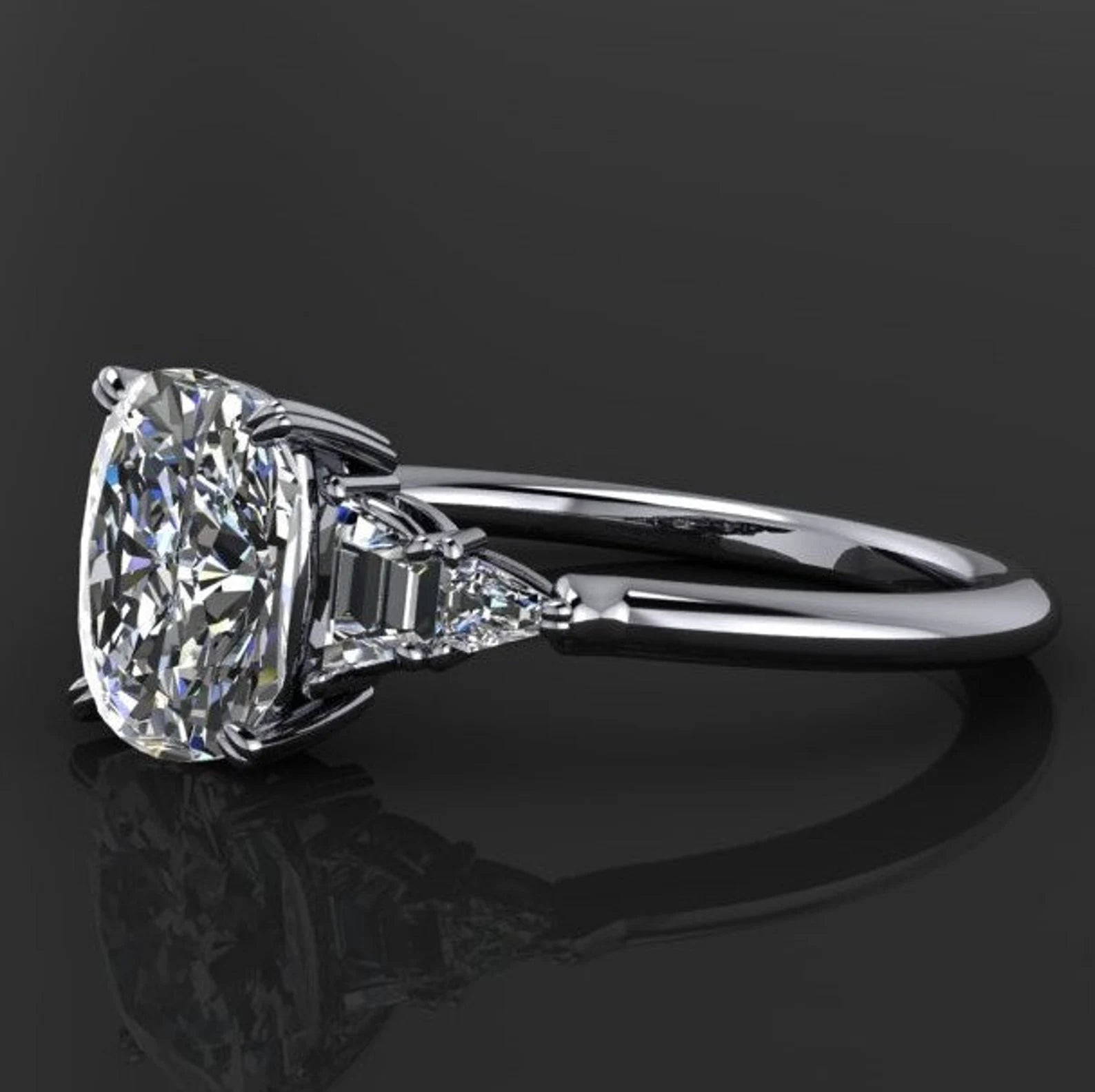 jazz ring - 2 carat cushion cut moissanite engagement ring, 5 stone ring - J Hollywood Designs