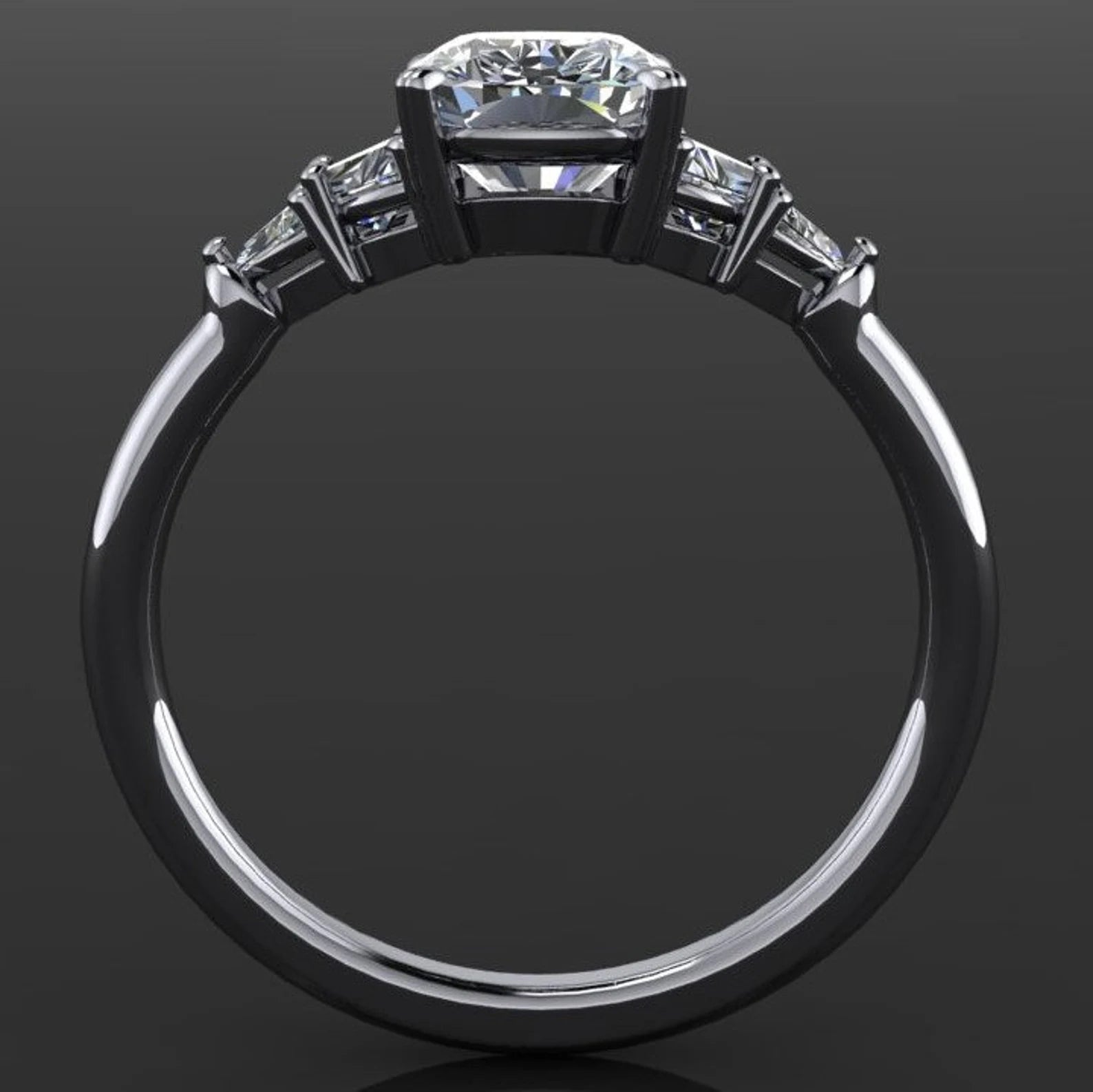 jazz ring - 2 carat cushion cut moissanite engagement ring, 5 stone ring - J Hollywood Designs