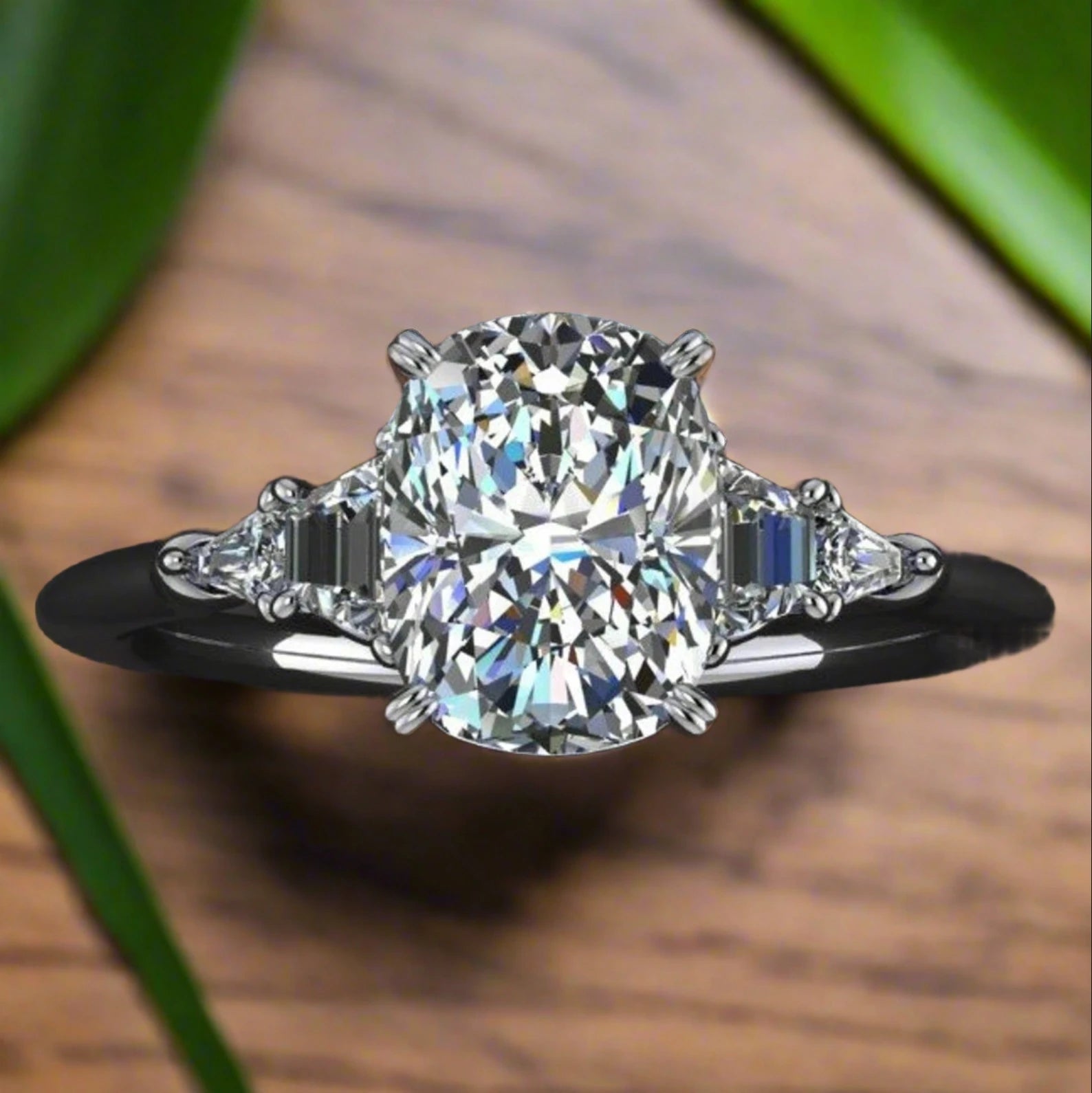 jazz ring - 2 carat cushion cut moissanite engagement ring, 5 stone ring - J Hollywood Designs