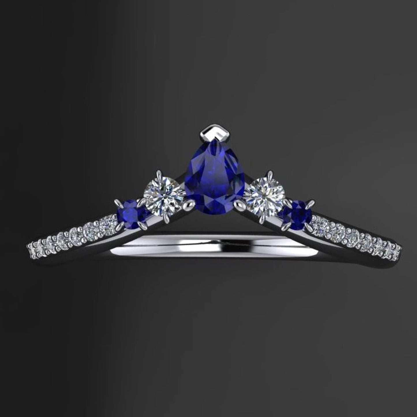 contoured moissanite and sapphire wedding band - J Hollywood Designs