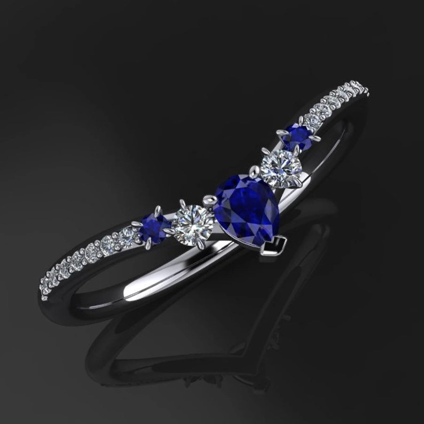 contoured moissanite and sapphire wedding band - J Hollywood Designs