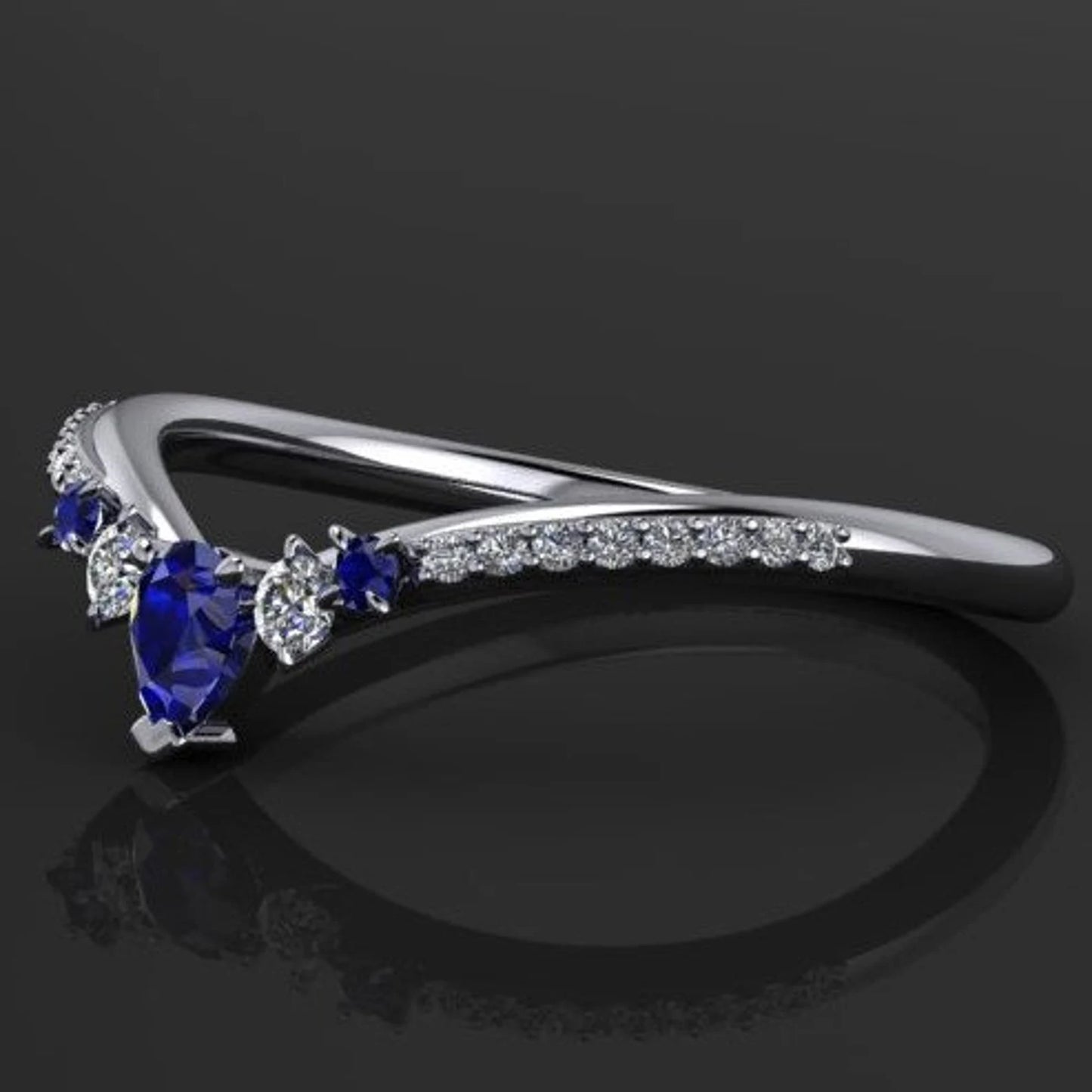contoured moissanite and sapphire wedding band - J Hollywood Designs