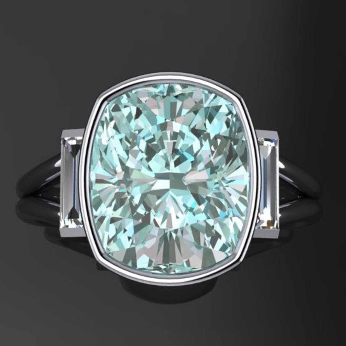 azul ring - 6 carat light blue/green cushion cut ZAYA moissanite engagement ring - J Hollywood Designs