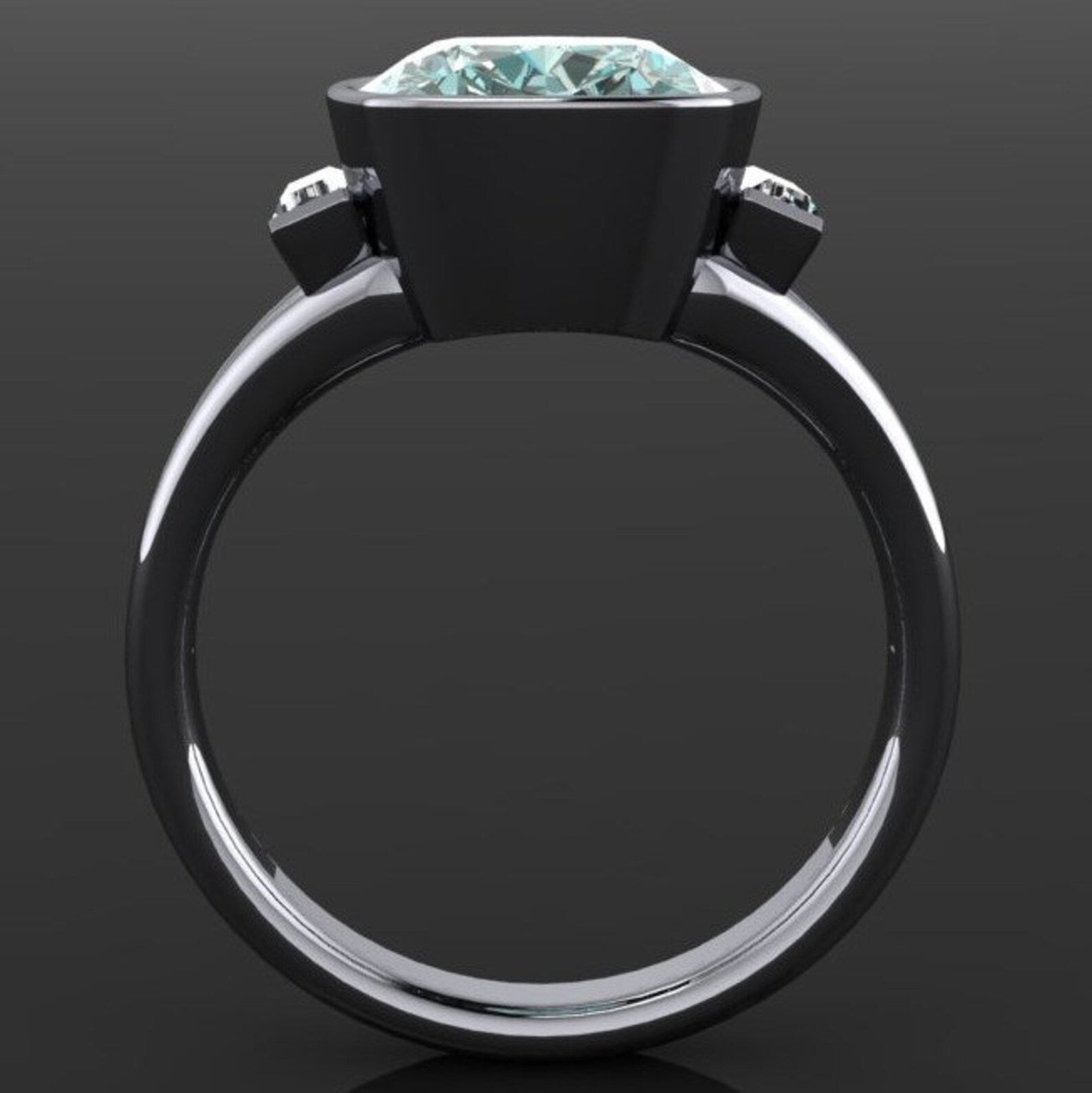 azul ring - 6 carat light blue/green cushion cut ZAYA moissanite engagement ring - J Hollywood Designs