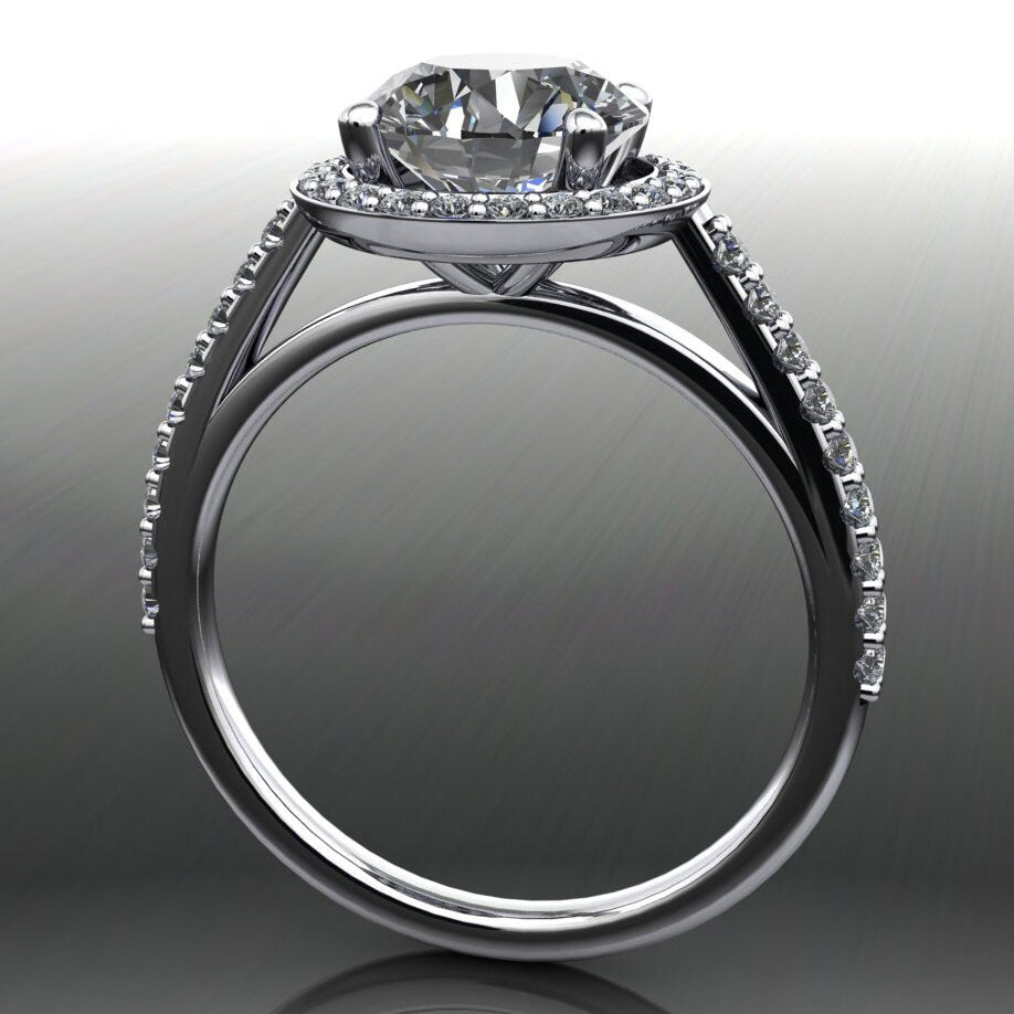 anya ring - 2 carat NEO moissanite engagement ring, diamond halo ring - J Hollywood Designs