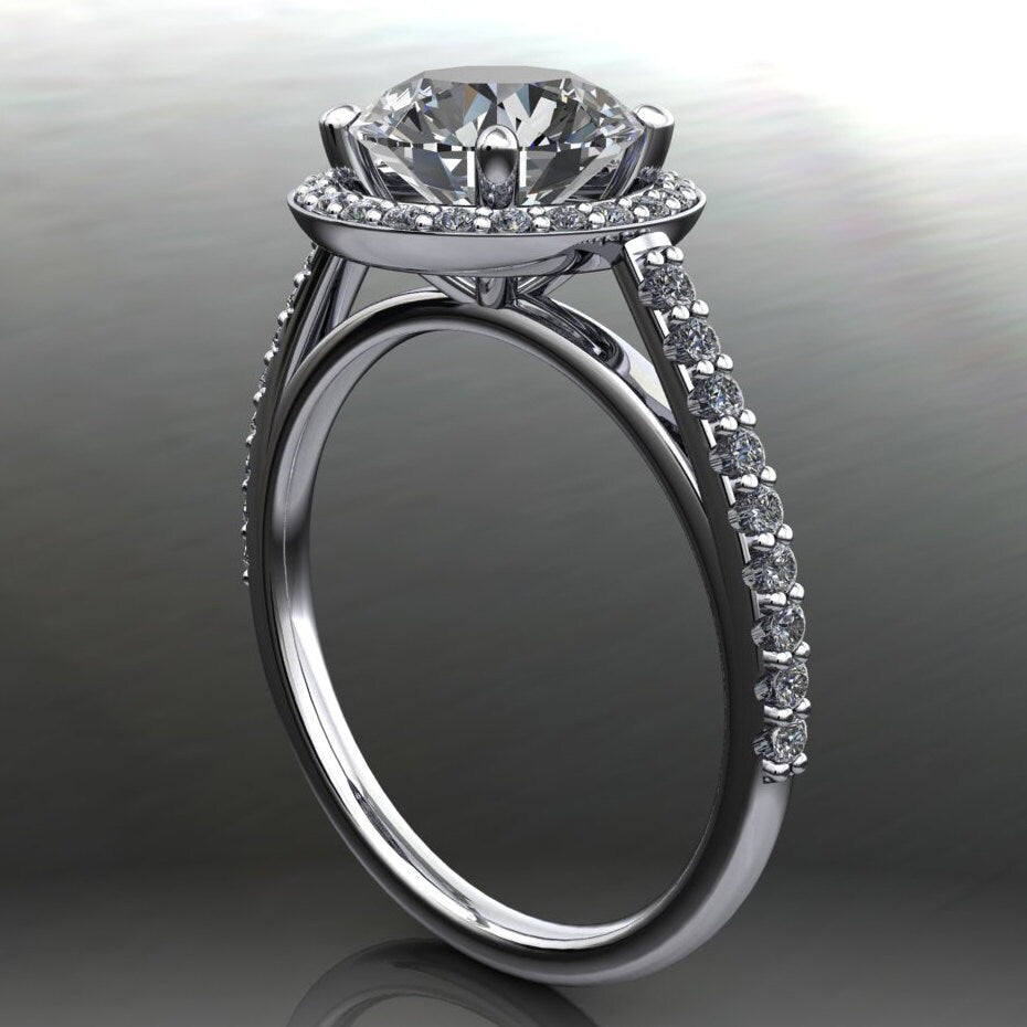 anya ring - 2 carat NEO moissanite engagement ring, diamond halo ring - J Hollywood Designs