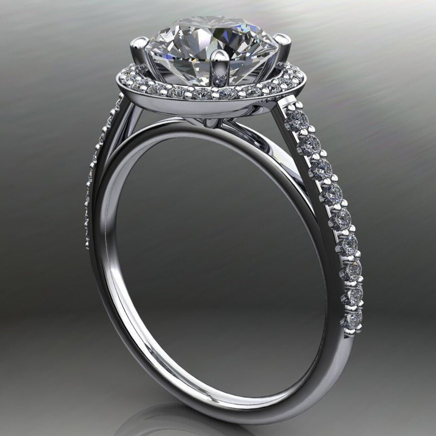 anya ring - 2 carat NEO moissanite engagement ring, diamond halo ring - J Hollywood Designs