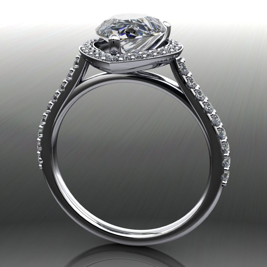 anya ring - 2 carat pear cut NEO moissanite engagement ring, diamond halo ring - J Hollywood Designs
