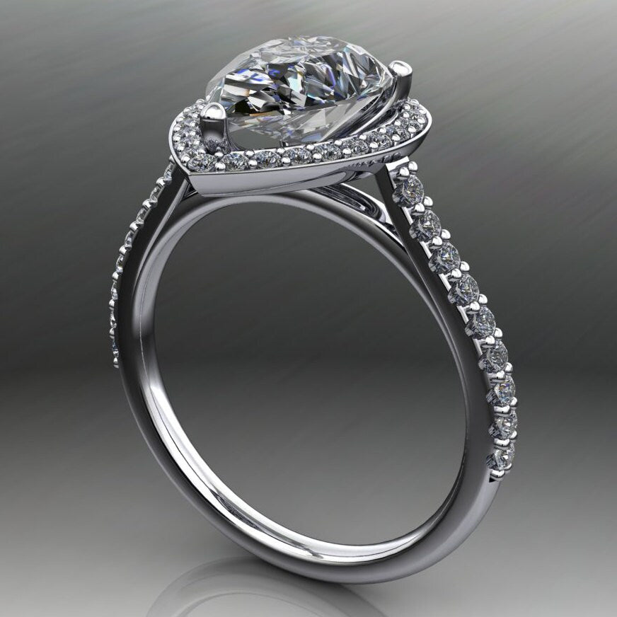 anya ring - 2 carat pear cut NEO moissanite engagement ring, diamond halo ring - J Hollywood Designs
