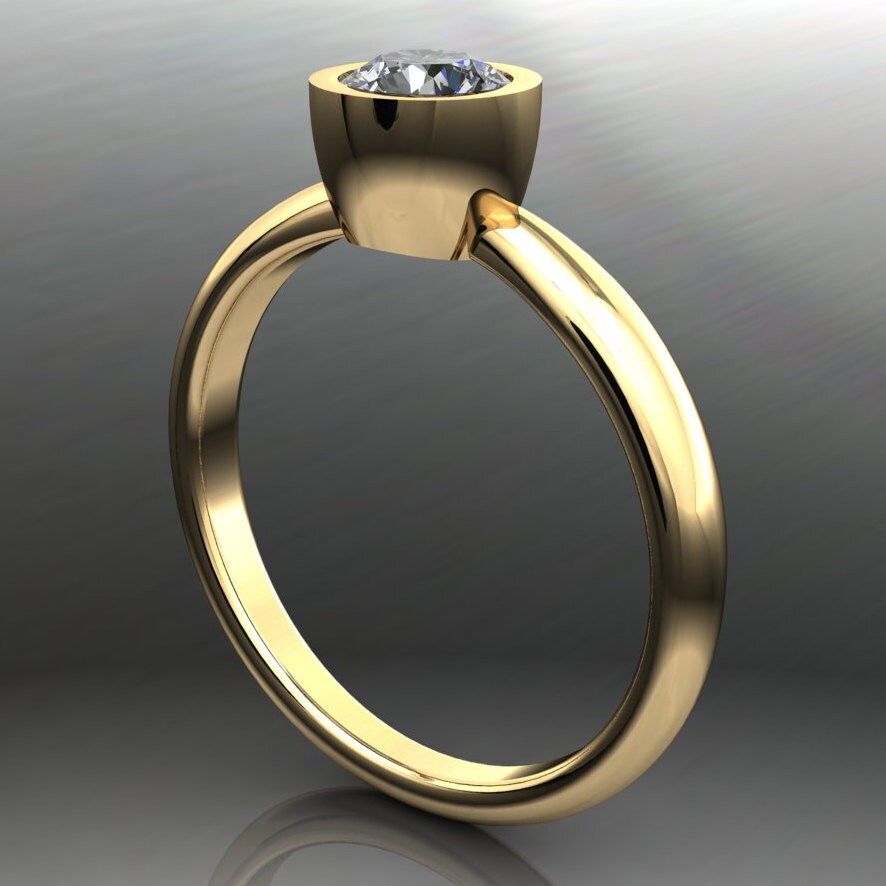elle ring – .5 carat round brilliant NEO moissanite bezel set engagement ring - J Hollywood Designs