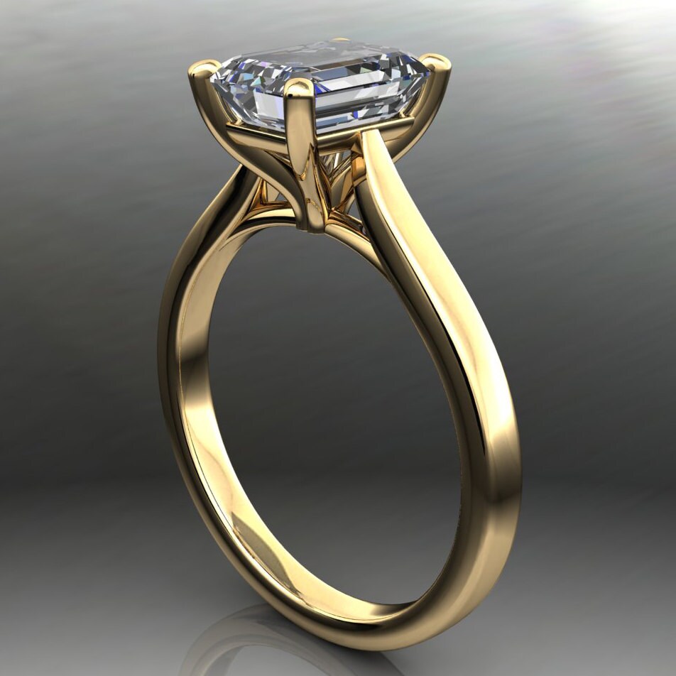 talbot ring - 1.75 carat emerald cut NEO moissanite engagement ring, solitaire engagement ring - J Hollywood Designs